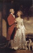 George Romney Sir Christopher and Lady Sykes strolling in the garden at Sledmere oil painting on canvas